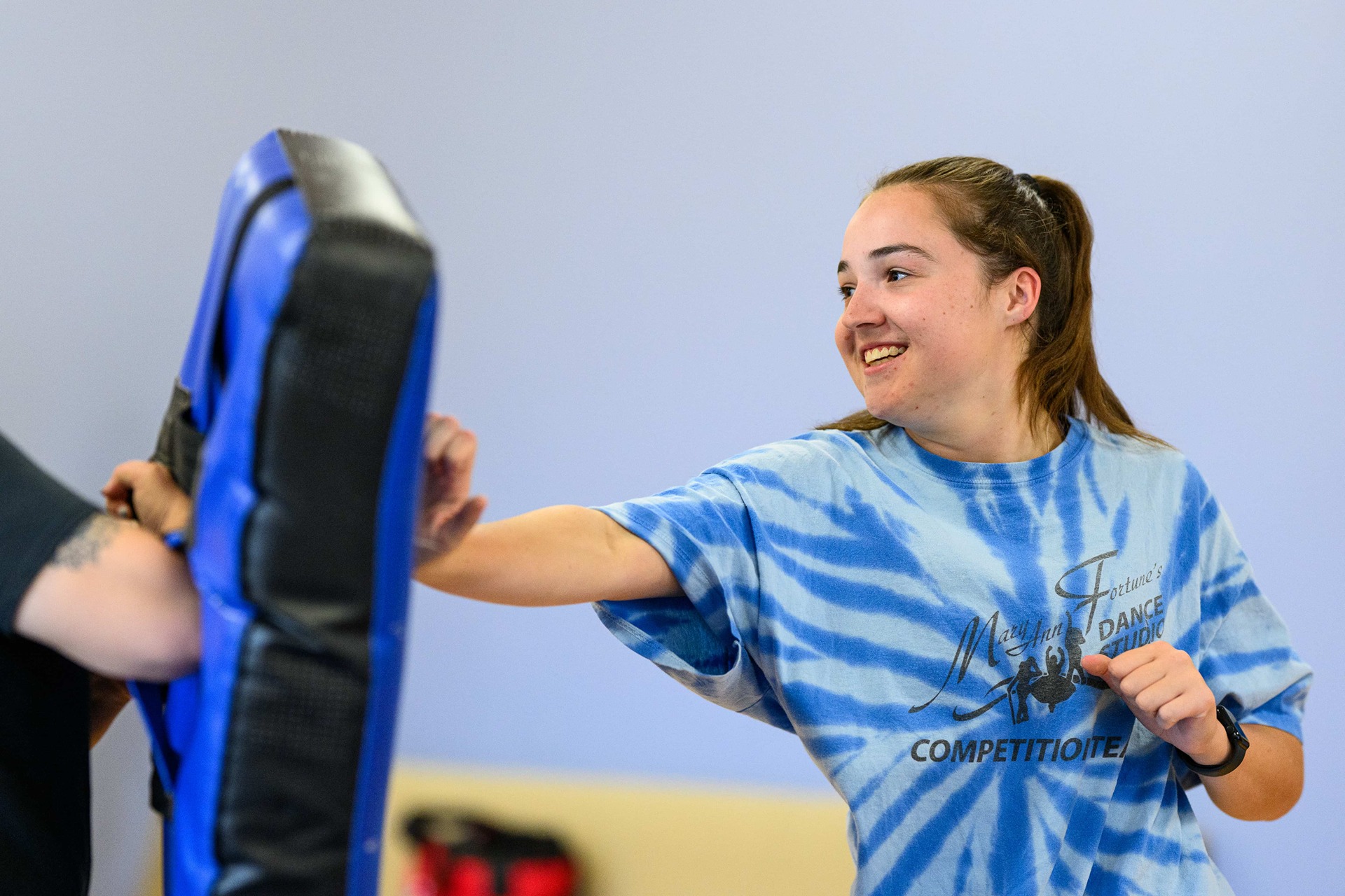 Student participates in a campus safety training exercise.